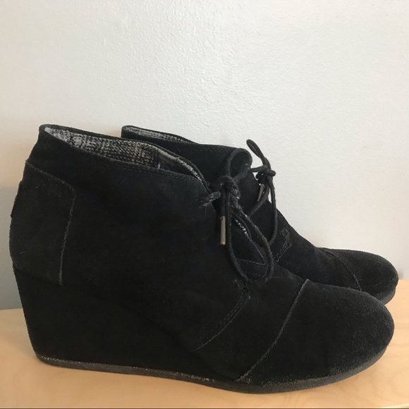 Black Suede Toms Desert Wedge Bootie - Picture 2 of 6